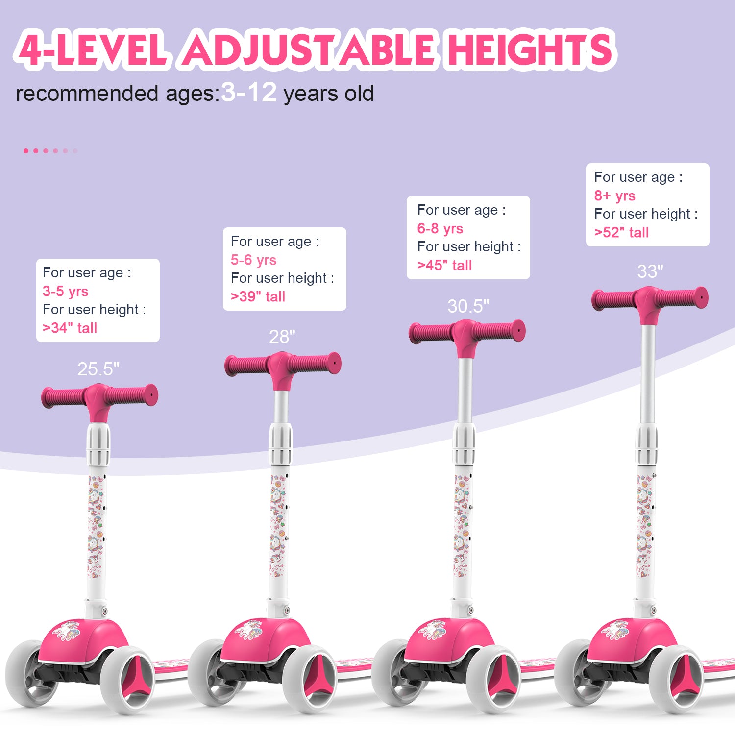 MOUNTALK 3 Wheels Foldable Kids Scooter with Adjustable Heights and LED Wheel