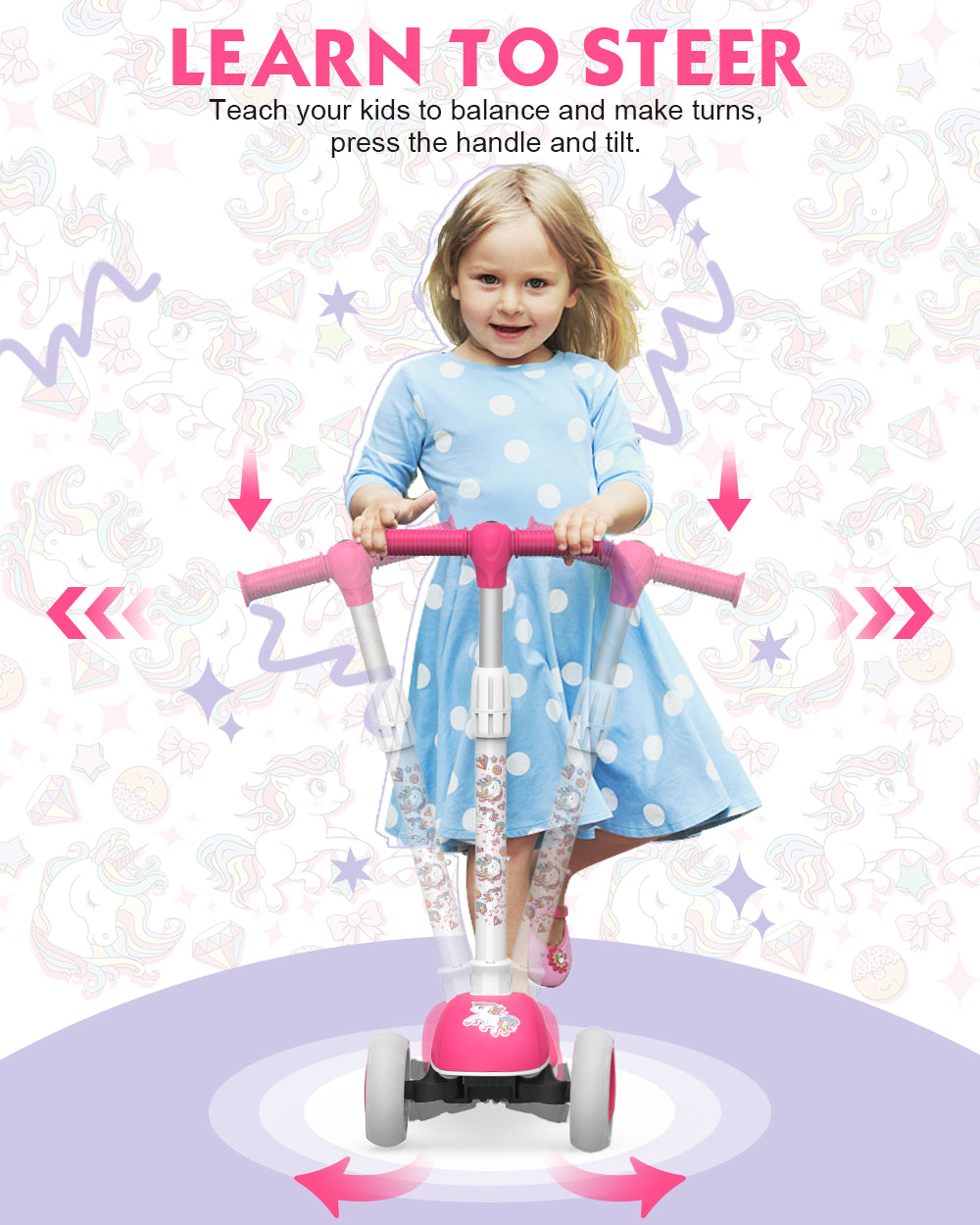 MOUNTALK 3 Wheels Foldable Kids Scooter with Adjustable Heights and LED Wheel