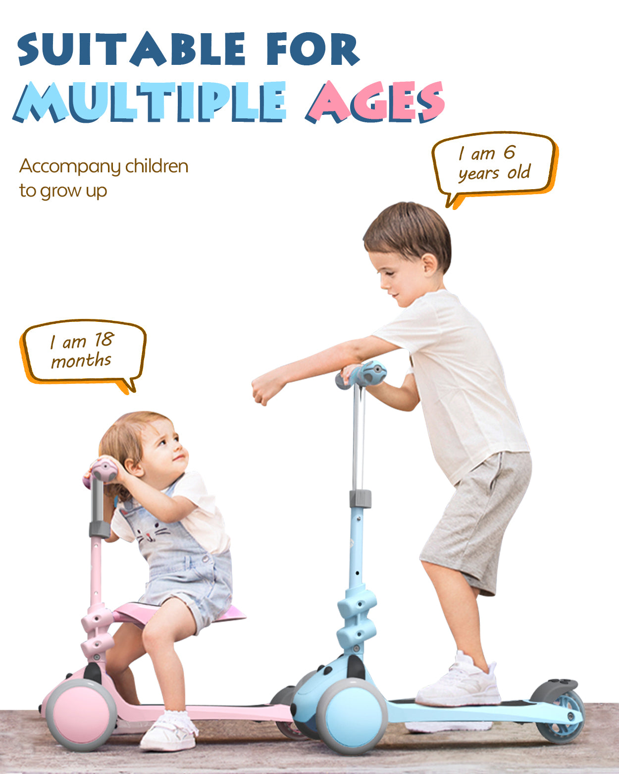 MOUNTALK 3 Wheels Foldable Kids Scooter with Adjustable Heights and LED Wheel
