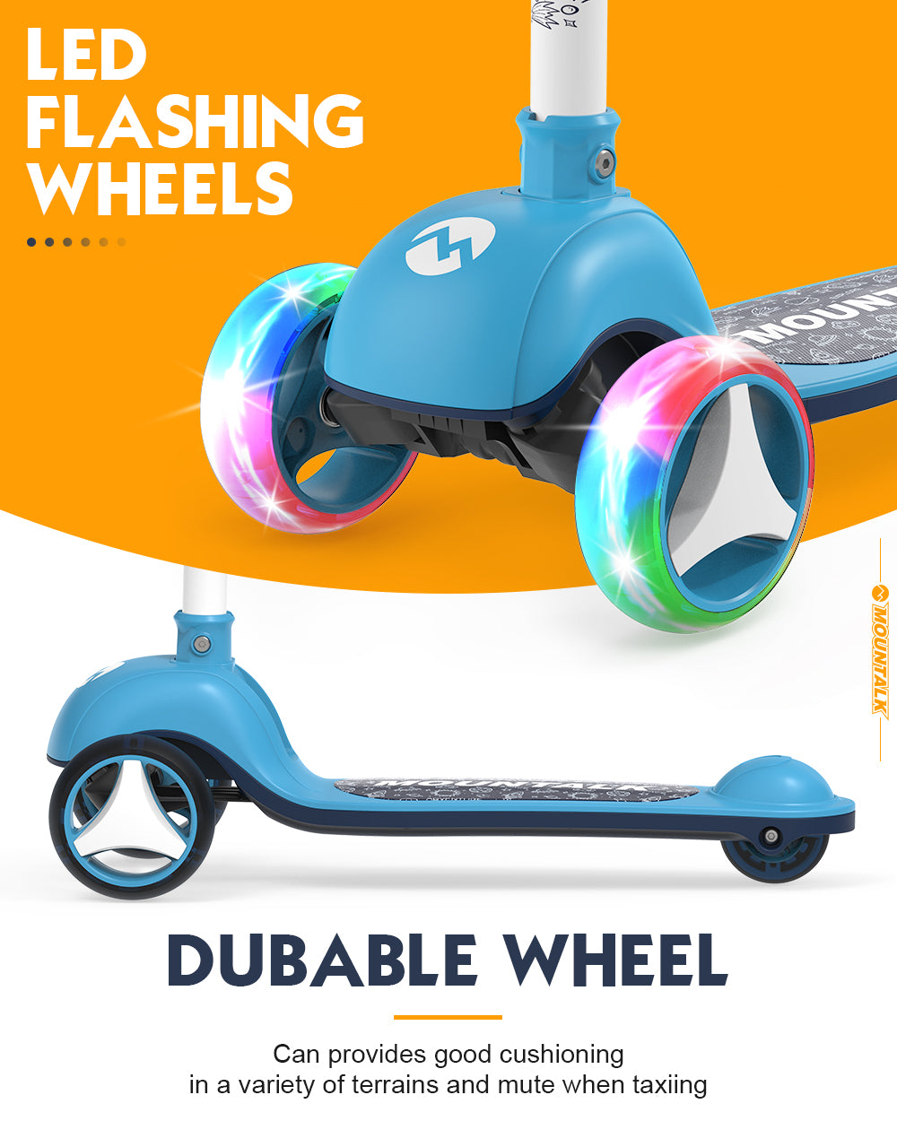 MOUNTALK 3 Wheels Foldable Kids Scooter with Adjustable Heights and LED Wheel
