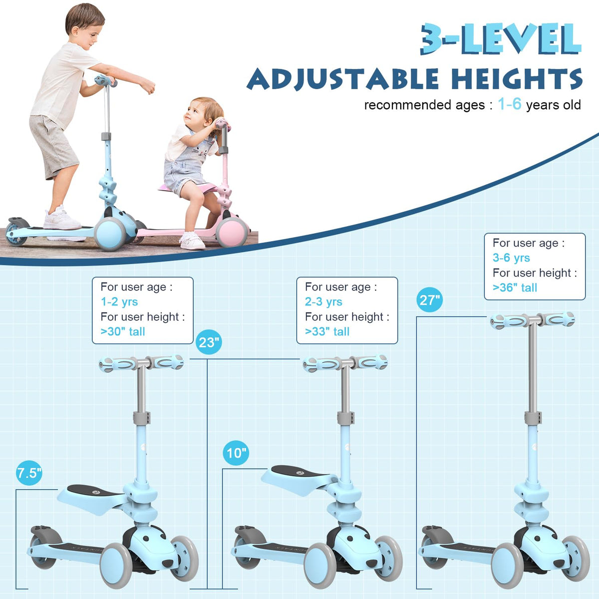 MOUNTALK 2-in-1 toddler scooter with seat, image 2