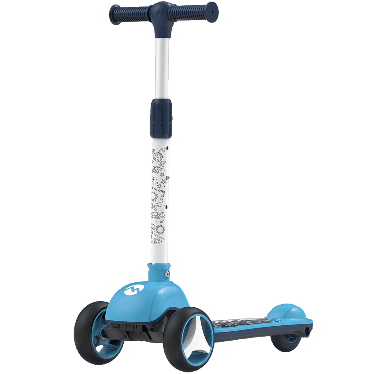 3 Wheels Foldable Kids Scooter with Adjustable Heights and LED Wheel, Galaxy, Blue