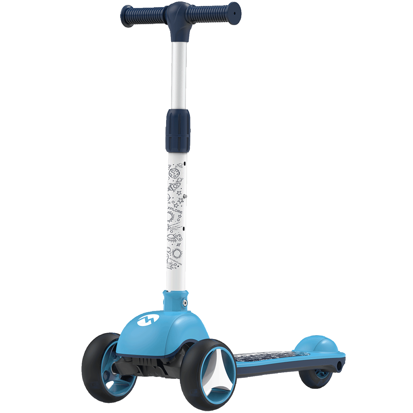 3 Wheels Foldable Kids Scooter with Adjustable Heights and LED Wheel, Galaxy, Blue