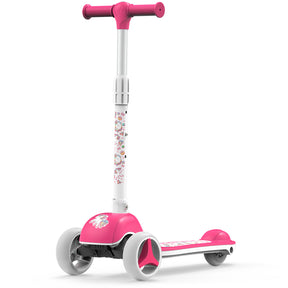 3 Wheels Foldable Kids Scooter with Adjustable Heights and LED Wheel, Unicorn, Rose Pink