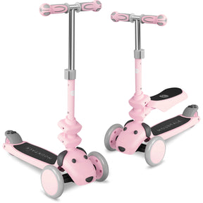 3 Wheels Foldable Kids Scooter with Seats and Adjustable Heights, Dog, Pink