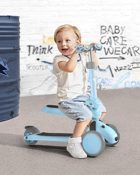3 Wheels Foldable Kids Scooter with Seats and Adjustable Heights, Dog, Blue