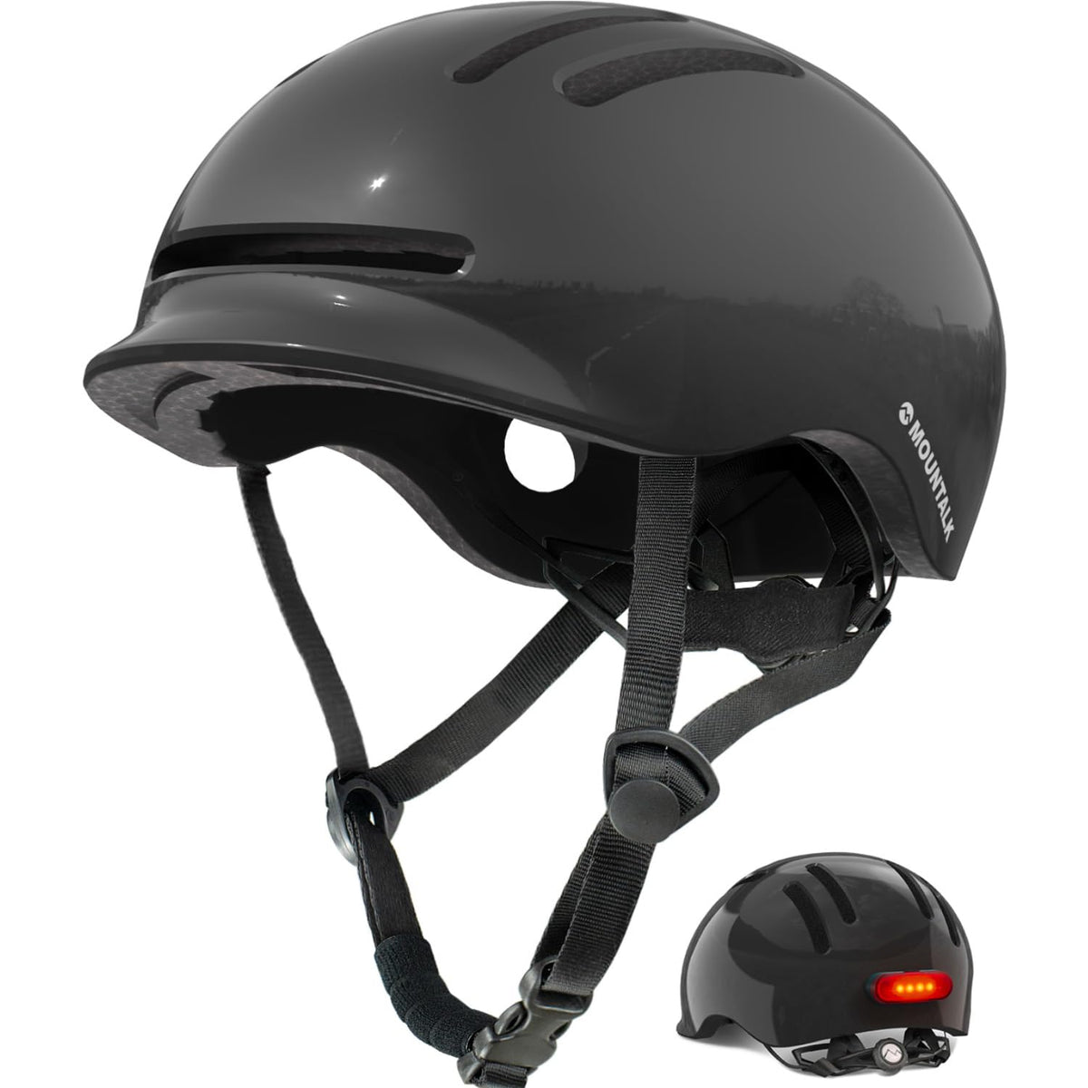 MOUNTALK bike helmet with magnetic rear LED light – Black