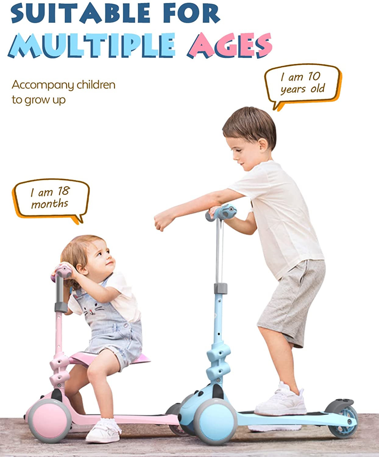 Mountalk Toddler Scooter/Balance Bike, 3 Wheels with Seat, Rid